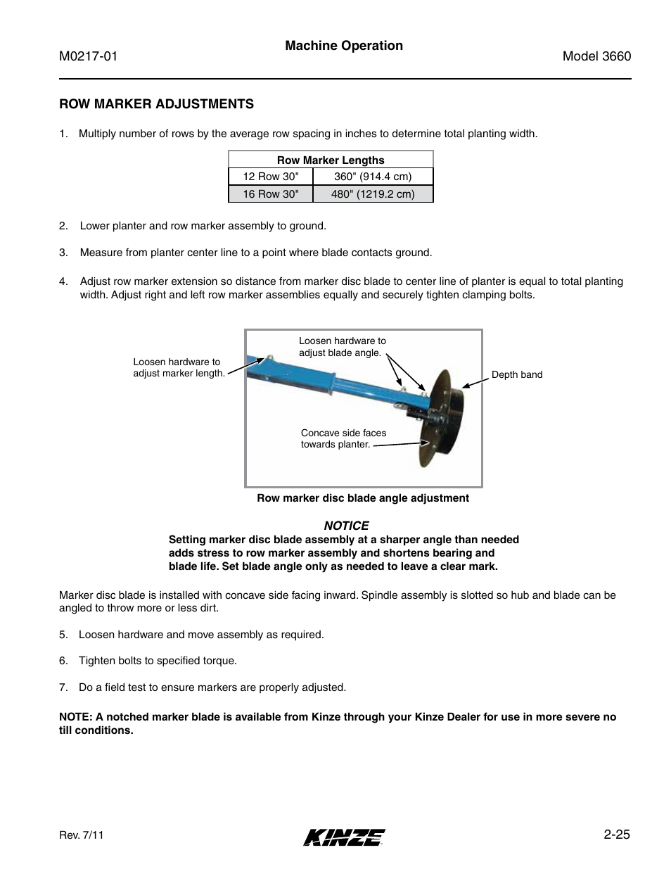 Row marker adjustments, Row marker adjustments -25 | Kinze 3660 Lift and Rotate Planter Rev. 7/14 User Manual | Page 37 / 150