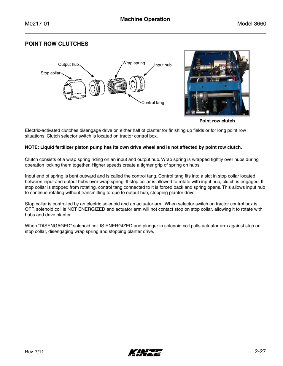 Point row clutches, Point row clutches -27 | Kinze 3660 Lift and Rotate Planter Rev. 7/14 User Manual | Page 39 / 150