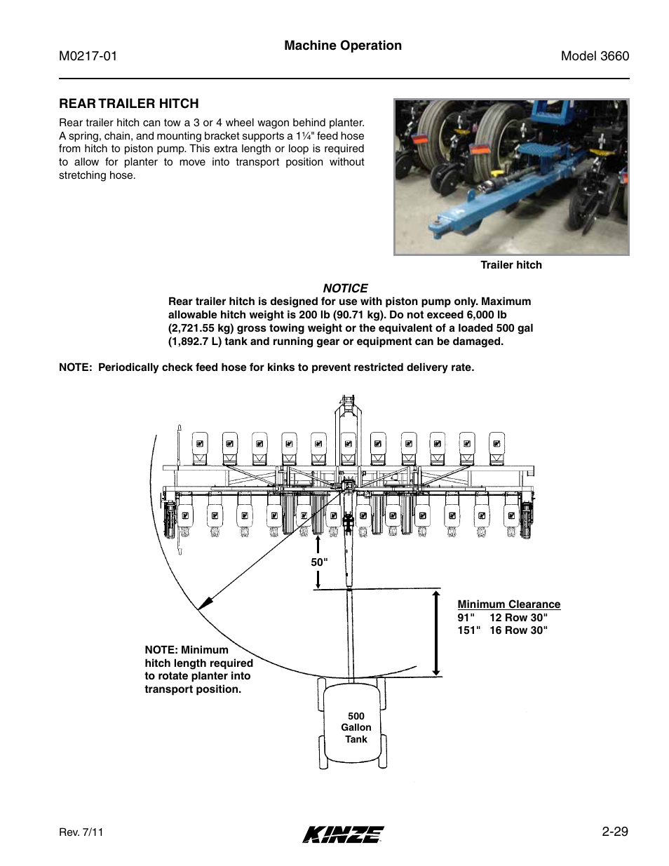 Rear trailer hitch, Rear trailer hitch -29 | Kinze 3660 Lift and Rotate Planter Rev. 7/14 User Manual | Page 41 / 150