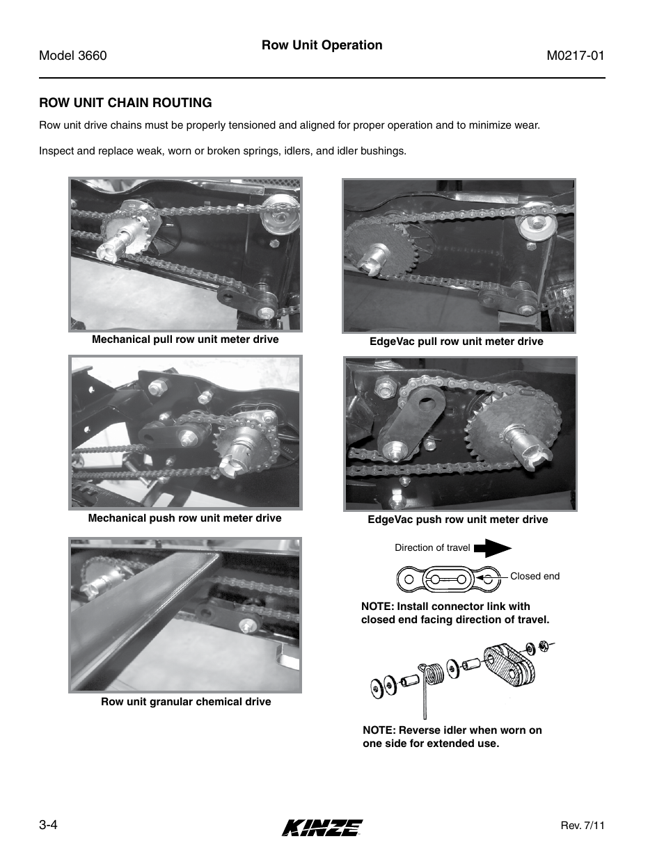 Row unit chain routing, Row unit chain routing -4 | Kinze 3660 Lift and Rotate Planter Rev. 7/14 User Manual | Page 48 / 150