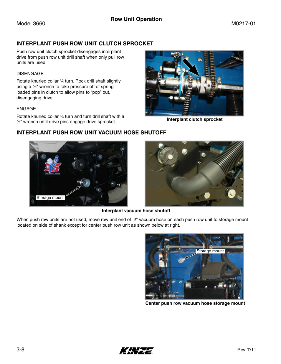 Interplant push row unit clutch sprocket, Interplant push row unit vacuum hose shutoff, Interplant push row unit clutch sprocket -8 | Interplant push row unit vacuum hose shutoff -8 | Kinze 3660 Lift and Rotate Planter Rev. 7/14 User Manual | Page 52 / 150