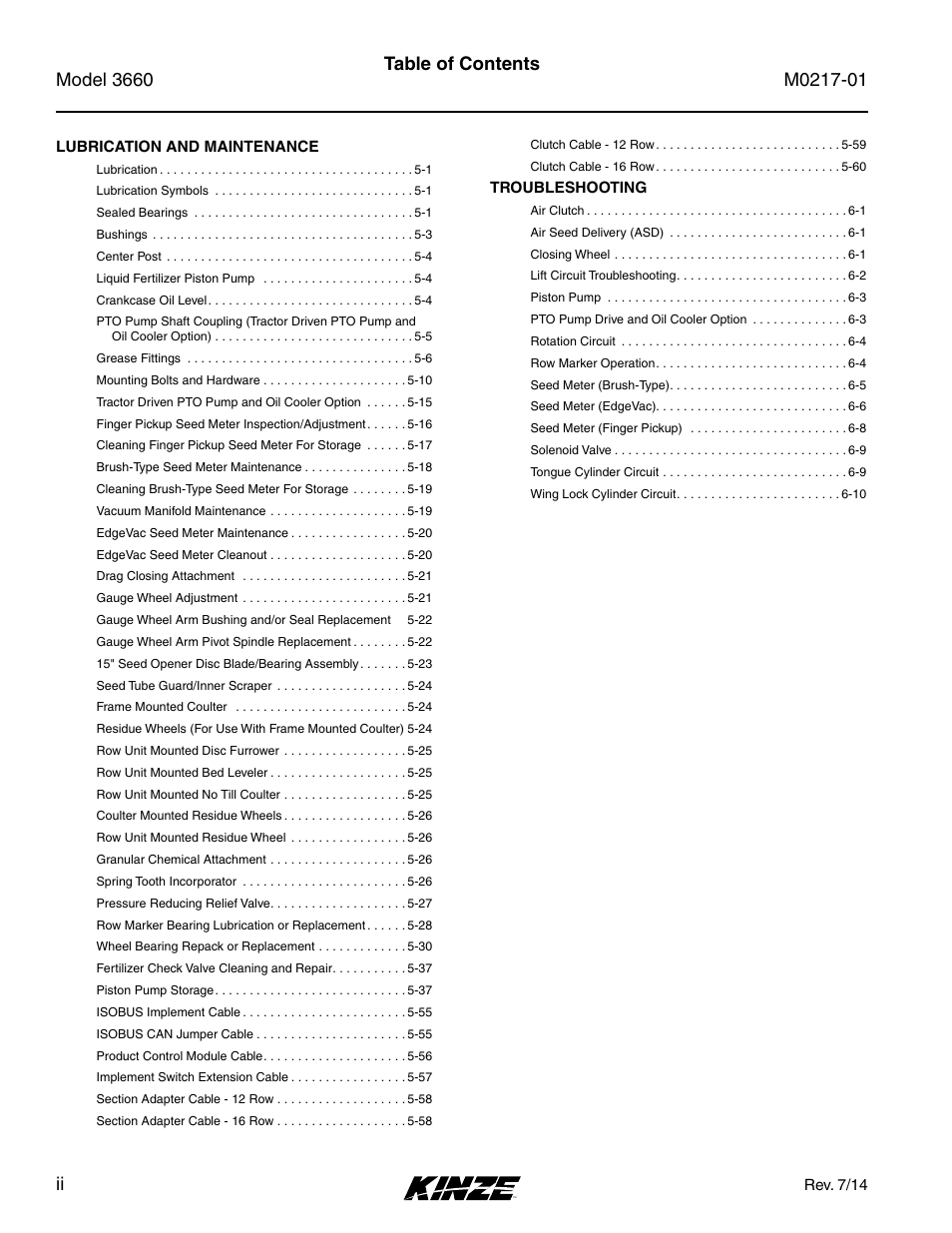 Kinze 3660 Lift and Rotate Planter Rev. 7/14 User Manual | Page 6 / 150