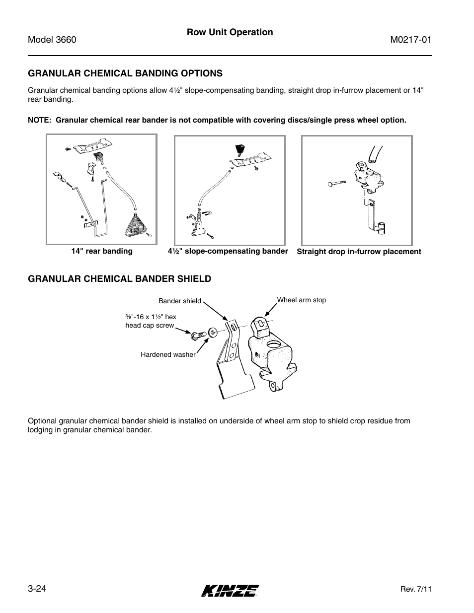 Granular chemical banding options, Granular chemical bander shield, Granular chemical banding options -24 | Granular chemical bander shield -24 | Kinze 3660 Lift and Rotate Planter Rev. 7/14 User Manual | Page 68 / 150