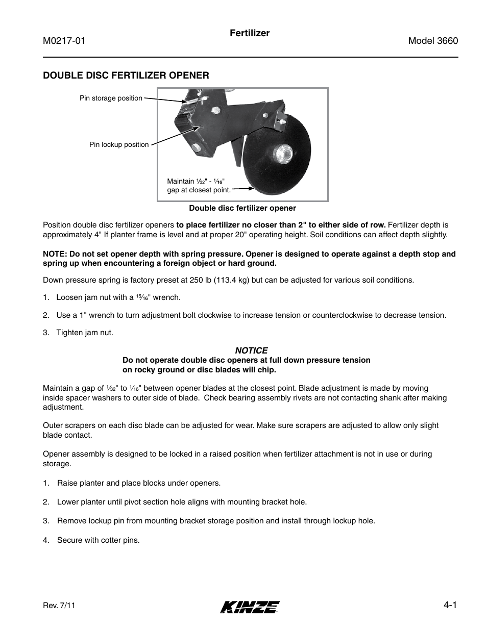 Fertilizer, Double disc fertilizer opener, Double disc fertilizer opener -1 | Kinze 3660 Lift and Rotate Planter Rev. 7/14 User Manual | Page 73 / 150