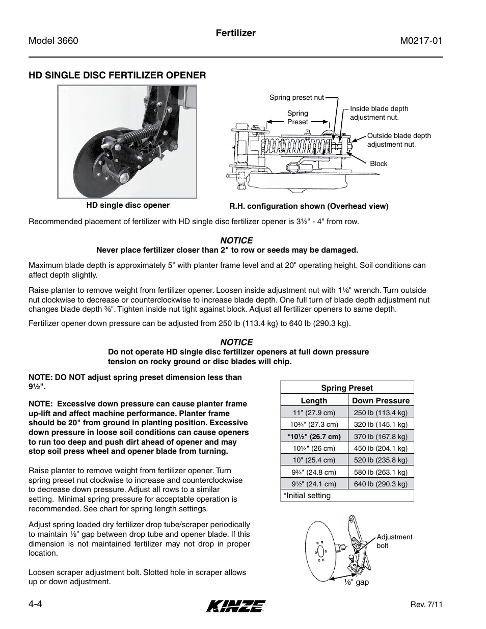 Hd single disc fertilizer opener, Hd single disc fertilizer opener -4 | Kinze 3660 Lift and Rotate Planter Rev. 7/14 User Manual | Page 76 / 150