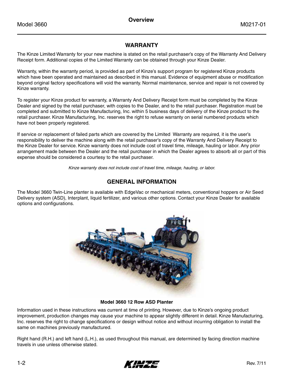 Kinze 3660 Lift and Rotate Planter Rev. 7/14 User Manual | Page 8 / 150