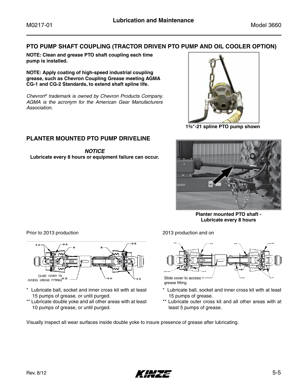 Oil cooler option) -5, Planter mounted pto pump driveline | Kinze 3660 Lift and Rotate Planter Rev. 7/14 User Manual | Page 85 / 150