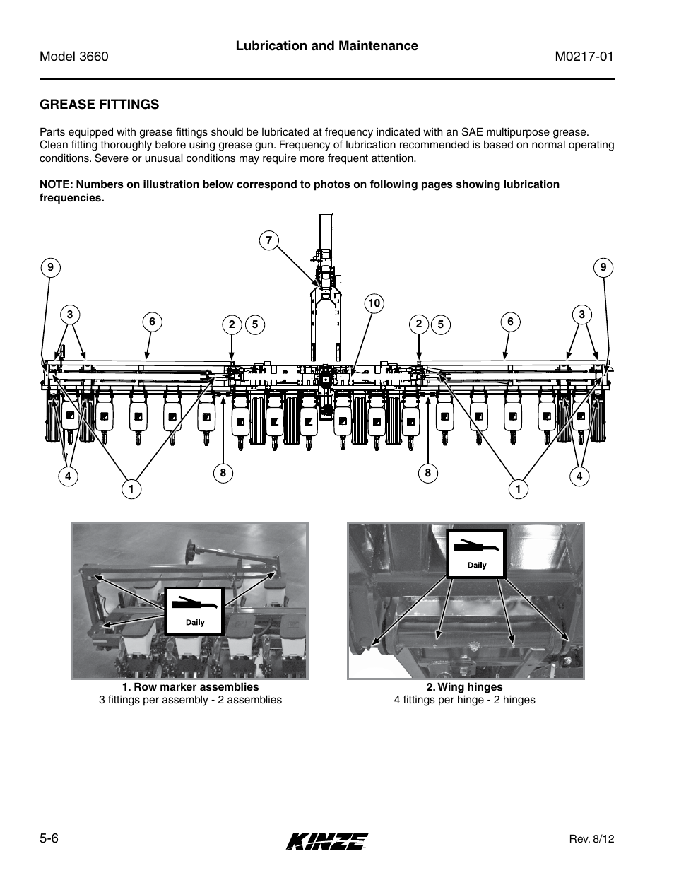 Grease fittings, Grease fittings -6 | Kinze 3660 Lift and Rotate Planter Rev. 7/14 User Manual | Page 86 / 150