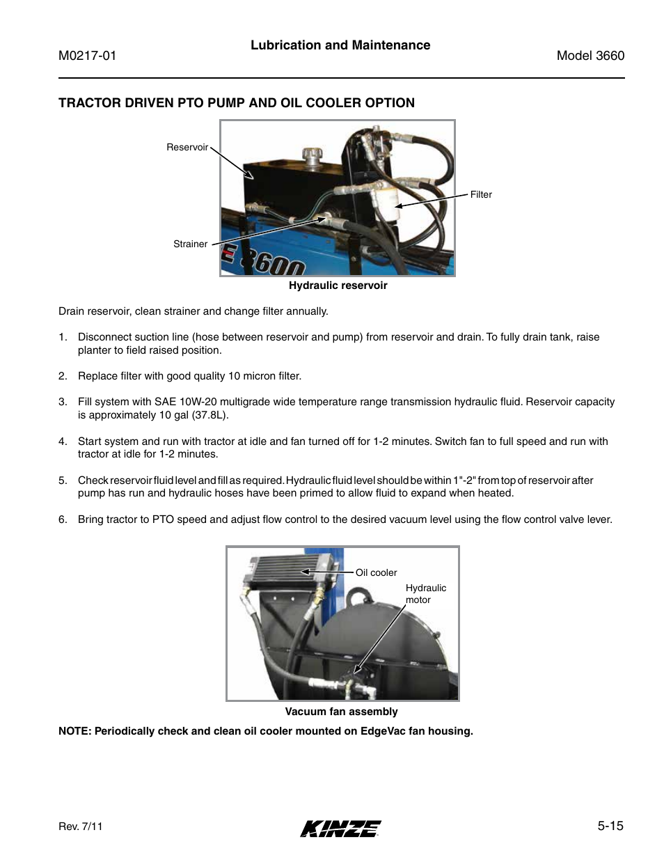Tractor driven pto pump and oil cooler option, Tractor driven pto pump and oil cooler option -15 | Kinze 3660 Lift and Rotate Planter Rev. 7/14 User Manual | Page 95 / 150