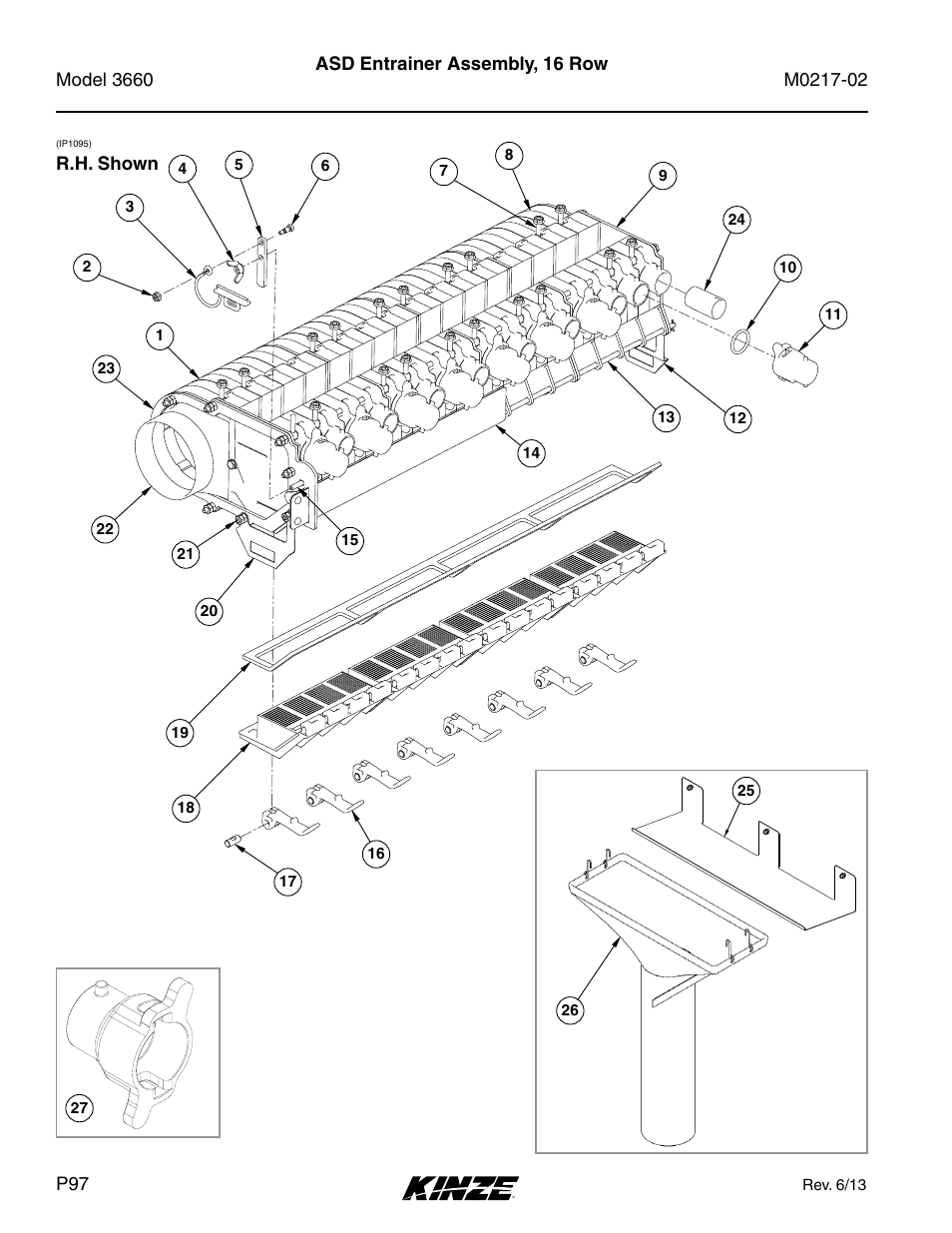 Asd entrainer assembly, 16 row, R.h. shown | Kinze 3660 Lift and Rotate Planter Rev. 6/14 User Manual | Page 100 / 282