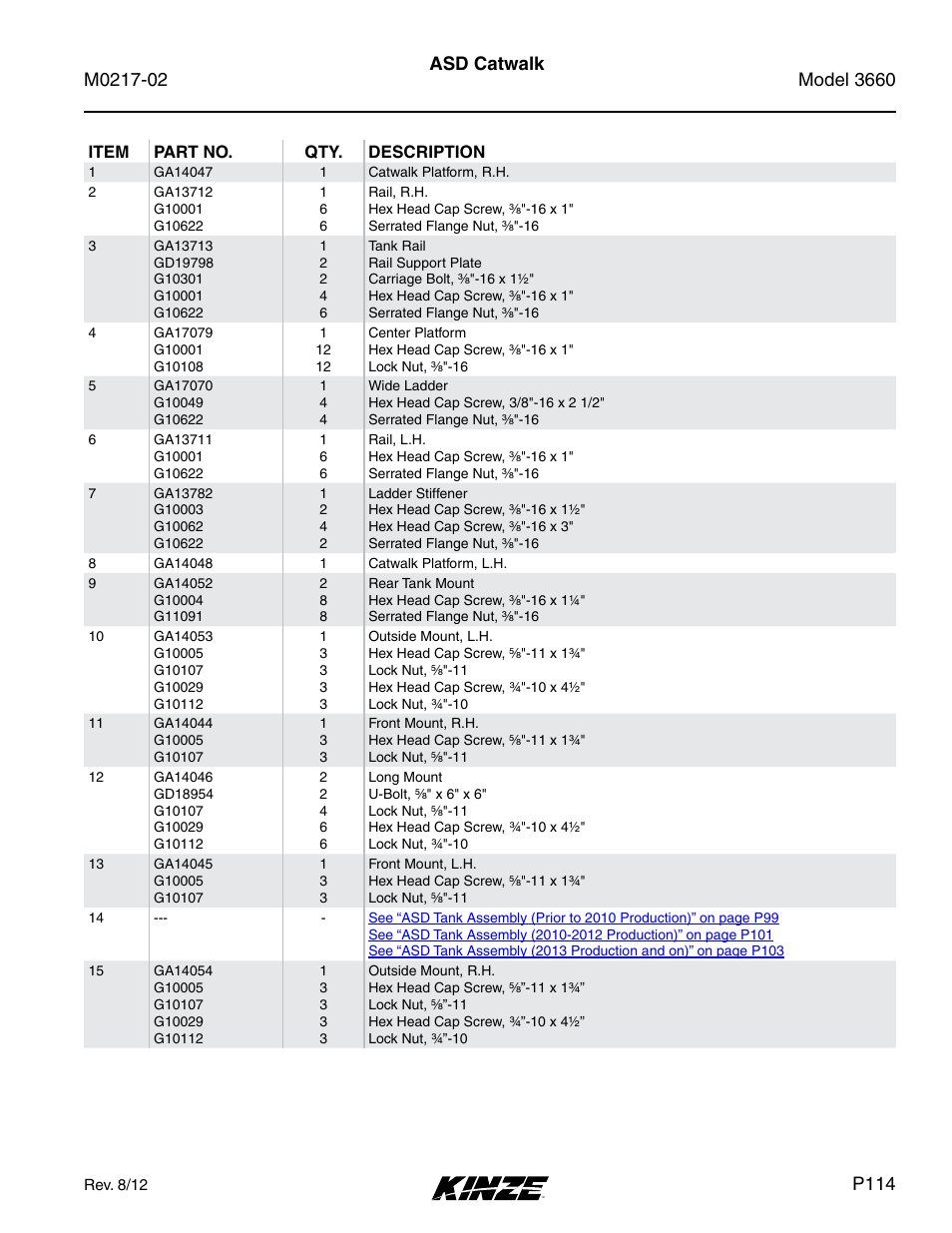 Asd catwalk, P114 | Kinze 3660 Lift and Rotate Planter Rev. 6/14 User Manual | Page 117 / 282