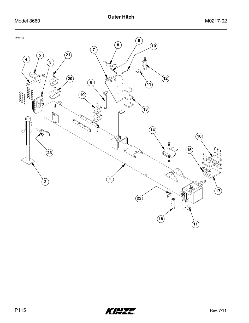 Base machine, Outer hitch | Kinze 3660 Lift and Rotate Planter Rev. 6/14 User Manual | Page 118 / 282