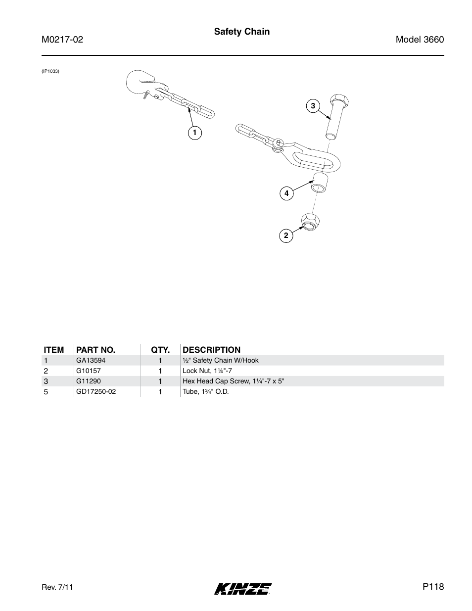 Safety chain | Kinze 3660 Lift and Rotate Planter Rev. 6/14 User Manual | Page 121 / 282