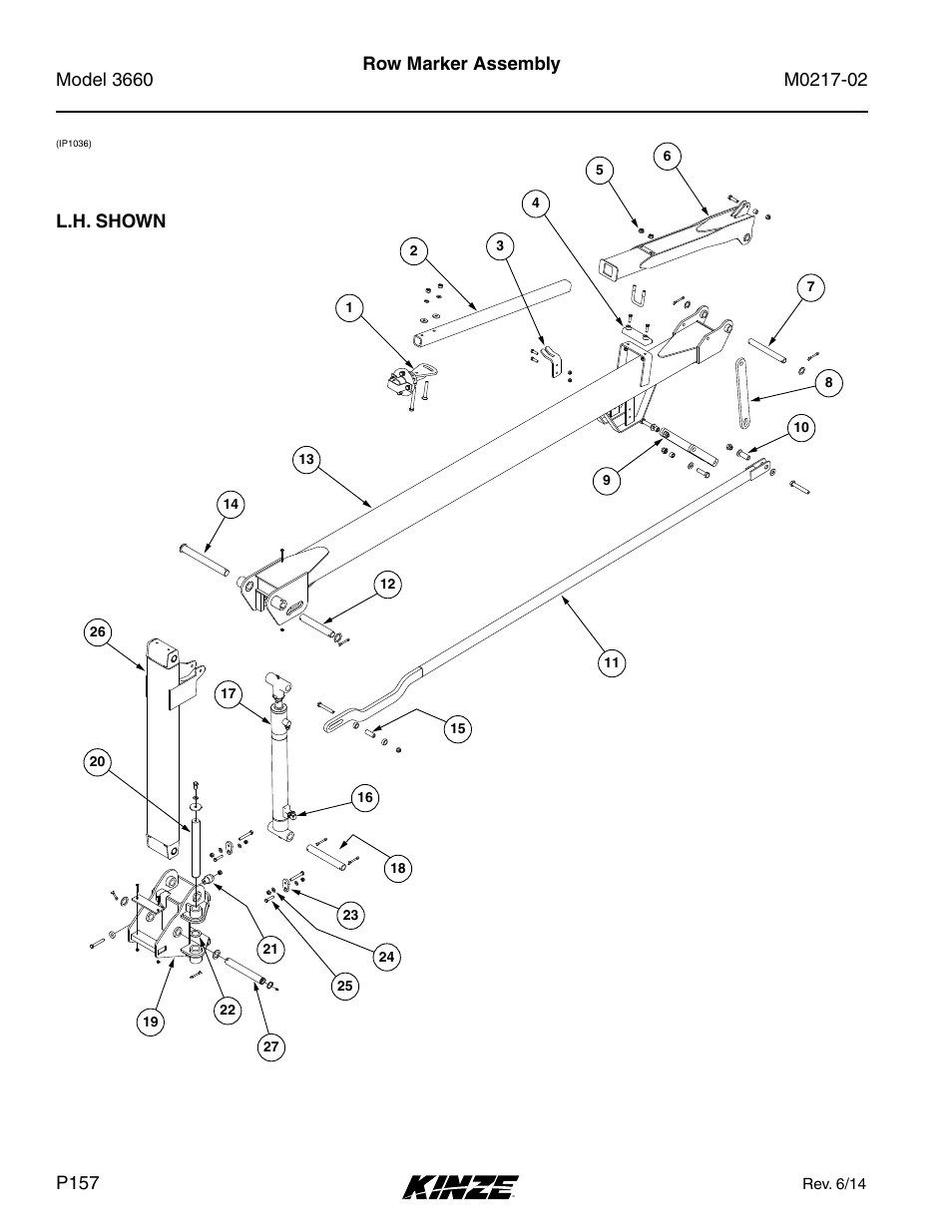 Row marker assembly, Row marker assembly l.h. shown | Kinze 3660 Lift and Rotate Planter Rev. 6/14 User Manual | Page 160 / 282