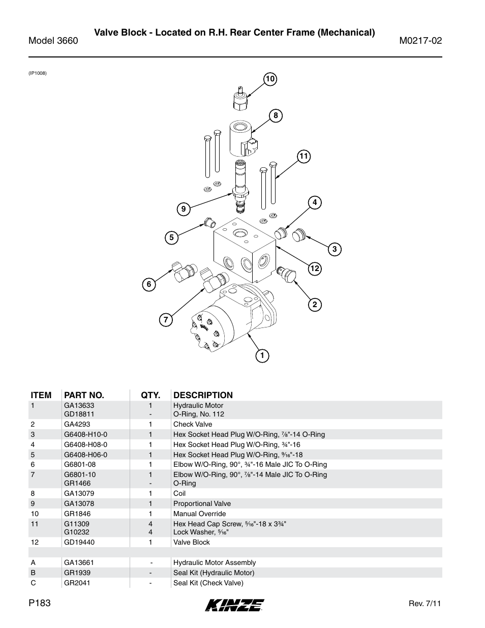 Item part no. qty. description | Kinze 3660 Lift and Rotate Planter Rev. 6/14 User Manual | Page 186 / 282