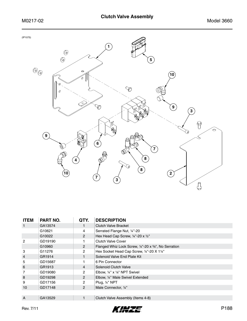 Clutch valve assembly, P188 | Kinze 3660 Lift and Rotate Planter Rev. 6/14 User Manual | Page 191 / 282