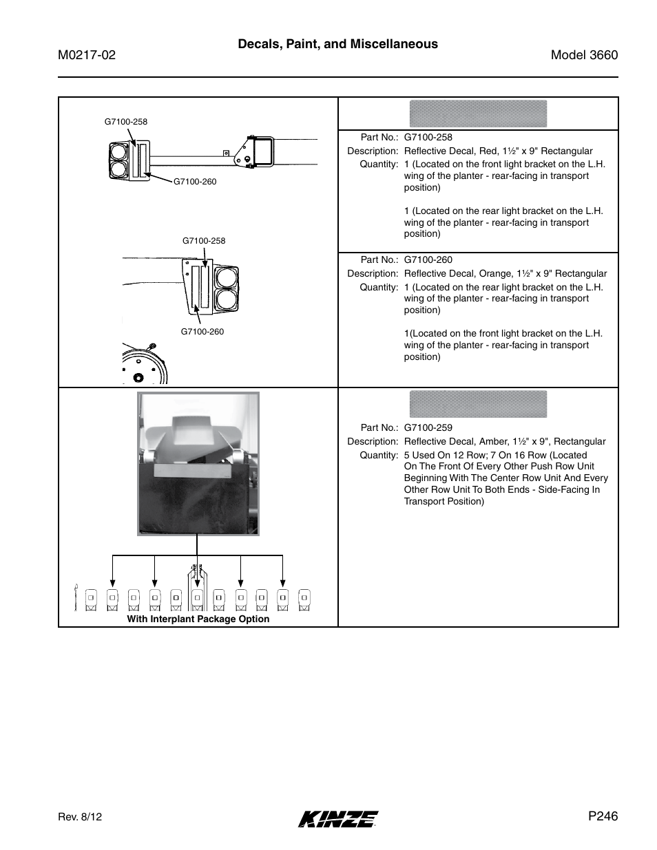 Decals, paint, and miscellaneous, P246 | Kinze 3660 Lift and Rotate Planter Rev. 6/14 User Manual | Page 249 / 282