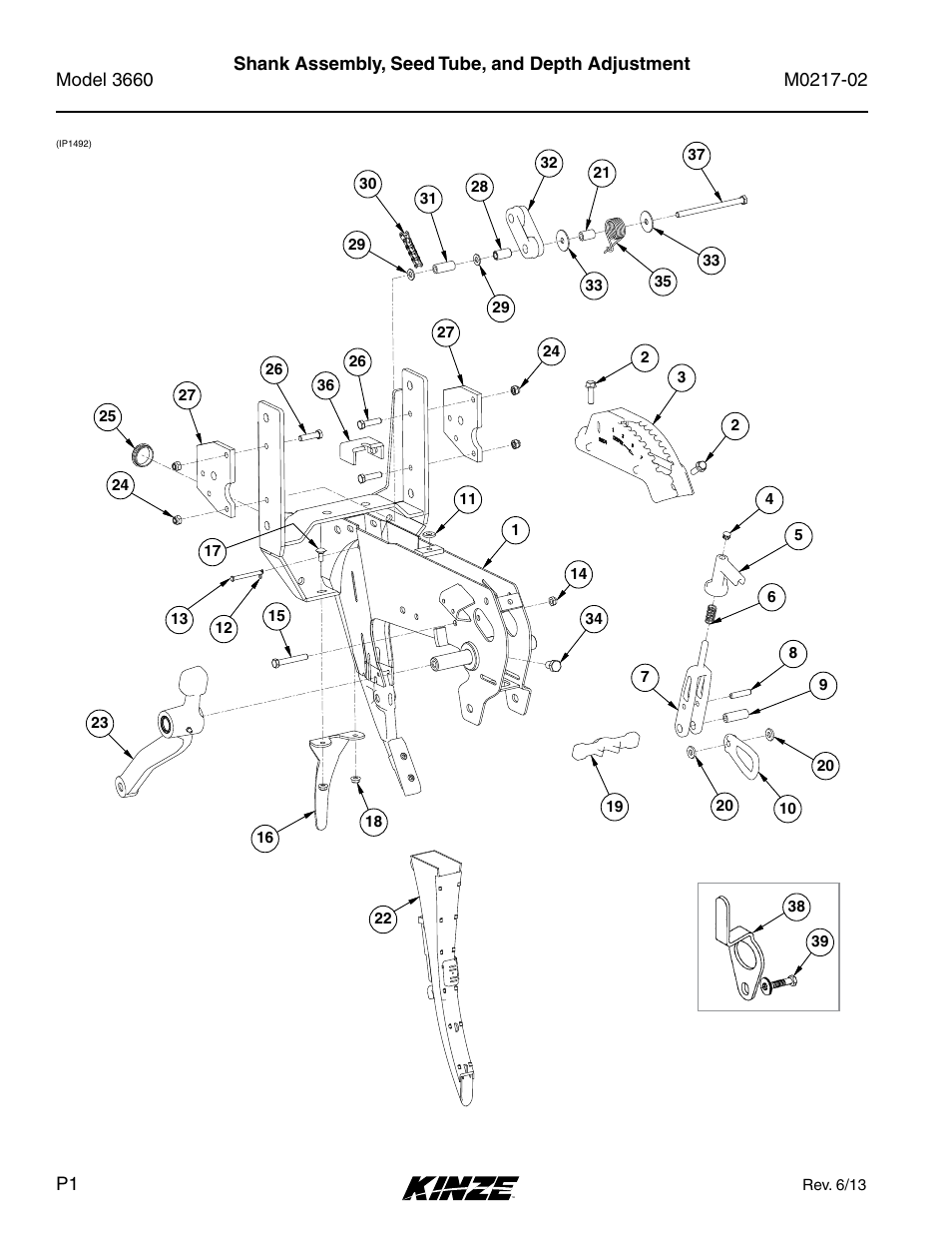Row unit, Shank assembly, seed tube, and depth adjustment | Kinze 3660 Lift and Rotate Planter Rev. 6/14 User Manual | Page 4 / 282