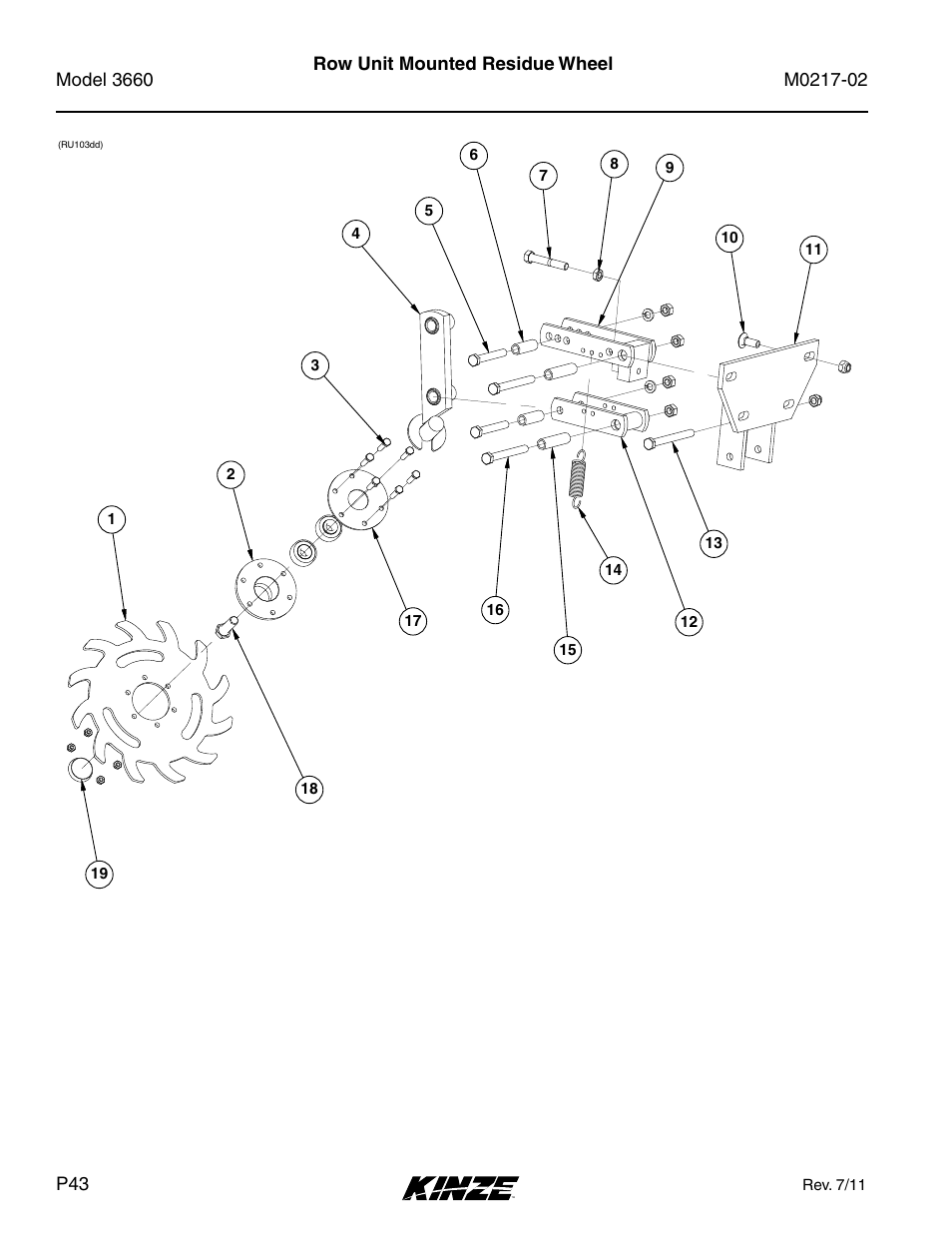 Row unit mounted residue wheel | Kinze 3660 Lift and Rotate Planter Rev. 6/14 User Manual | Page 46 / 282
