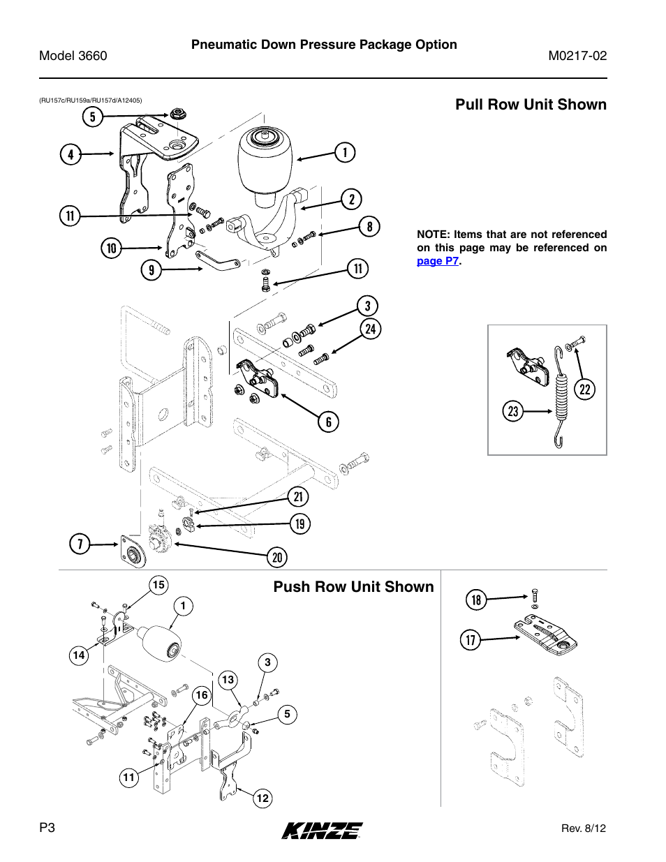 Pneumatic down pressure package option, Push row unit shown pull row unit shown | Kinze 3660 Lift and Rotate Planter Rev. 6/14 User Manual | Page 6 / 282