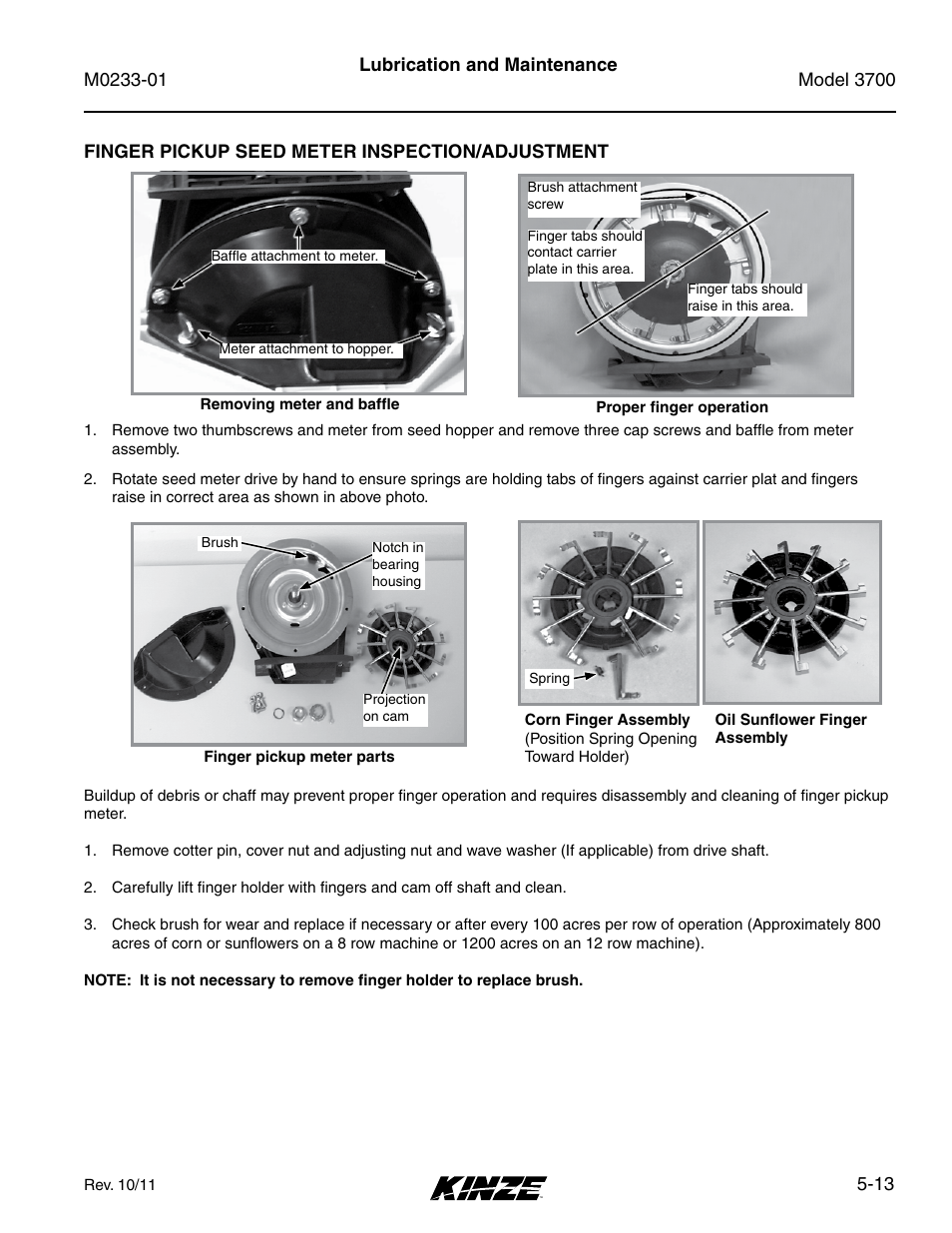 Finger pickup seed meter inspection/adjustment, Finger pickup seed meter inspection/adjustment -13 | Kinze 3700 Front Folding Planter Rev. 7/14 User Manual | Page 109 / 172