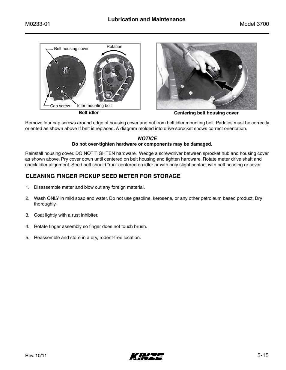 Cleaning finger pickup seed meter for storage, Cleaning finger pickup seed meter for storage -15 | Kinze 3700 Front Folding Planter Rev. 7/14 User Manual | Page 111 / 172