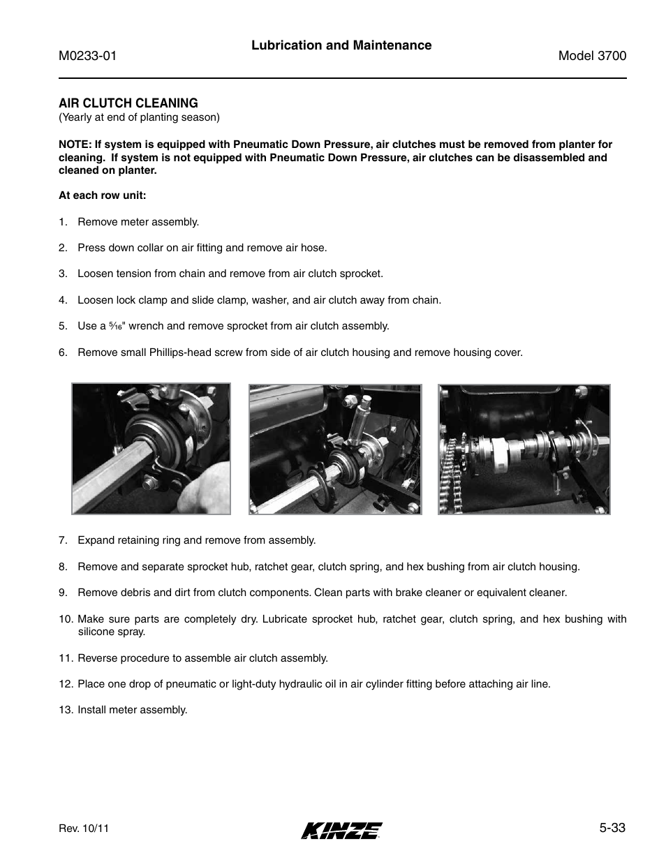 Air clutch cleaning, Air clutch cleaning -33 | Kinze 3700 Front Folding Planter Rev. 7/14 User Manual | Page 129 / 172