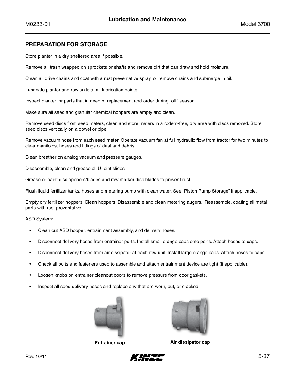 Preparation for storage, Preparation for storage -37 | Kinze 3700 Front Folding Planter Rev. 7/14 User Manual | Page 133 / 172