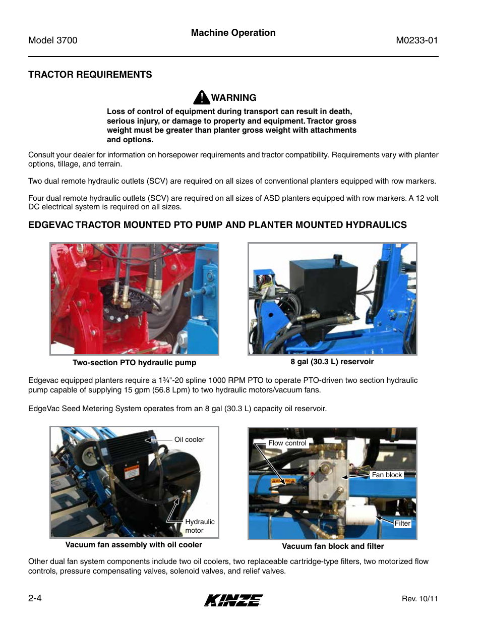 Tractor requirements, Tractor requirements -4 | Kinze 3700 Front Folding Planter Rev. 7/14 User Manual | Page 14 / 172
