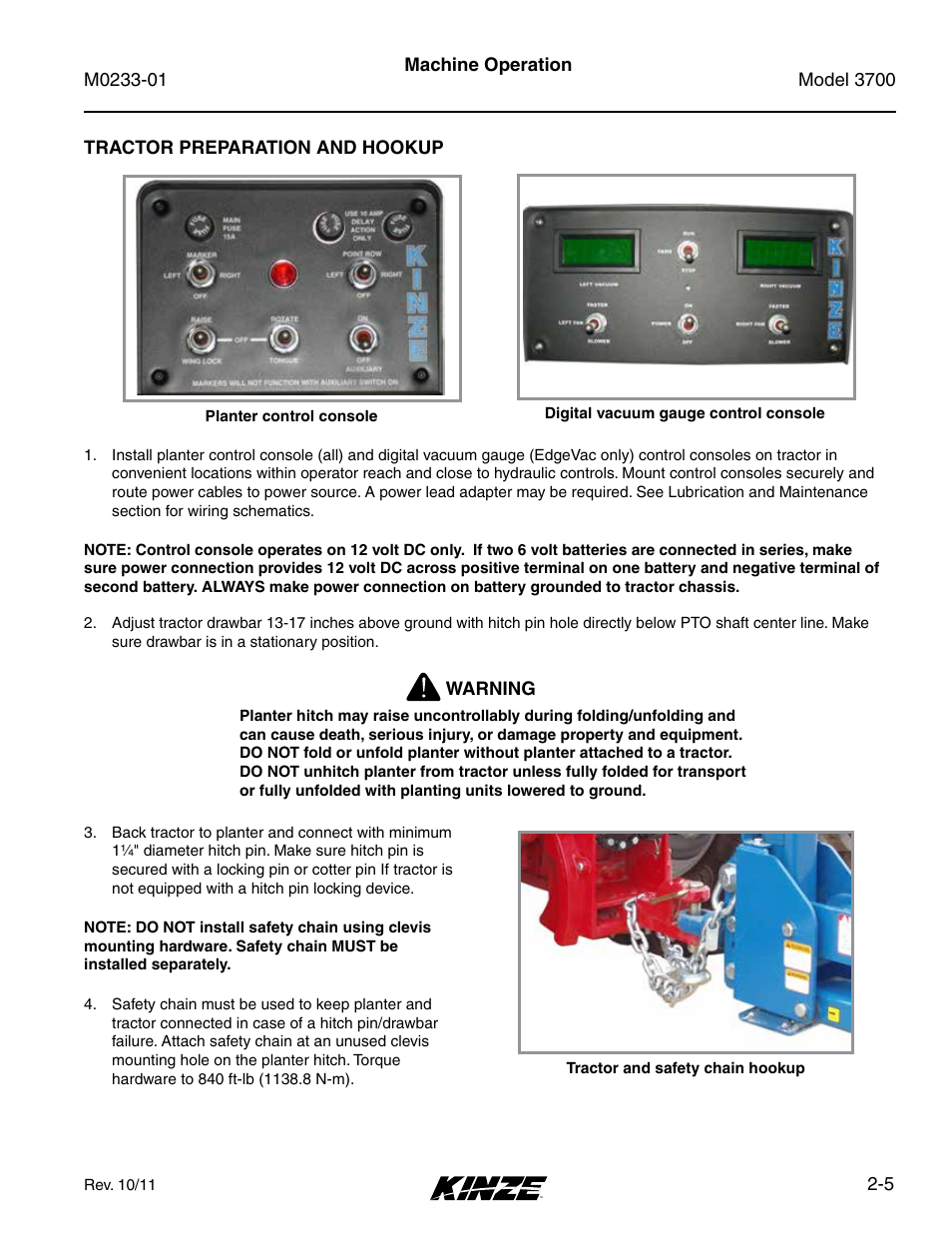 Tractor preparation and hookup, Tractor preparation and hookup -5 | Kinze 3700 Front Folding Planter Rev. 7/14 User Manual | Page 15 / 172