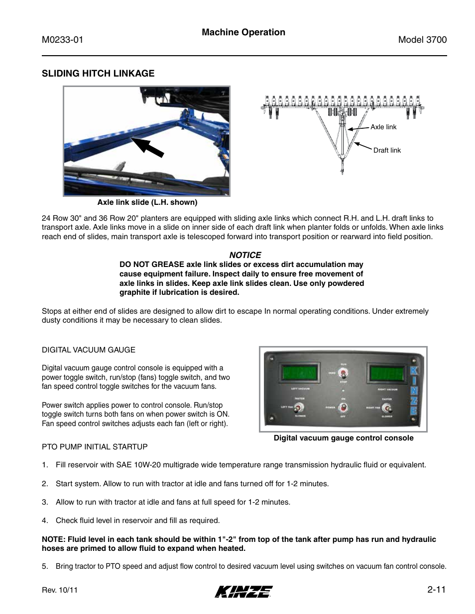 Sliding hitch linkage, Sliding hitch linkage -11 | Kinze 3700 Front Folding Planter Rev. 7/14 User Manual | Page 21 / 172