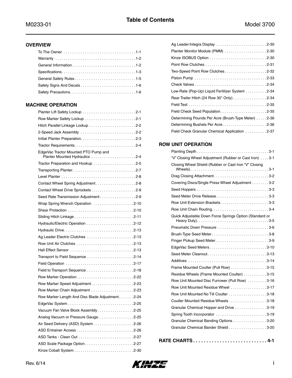 Kinze 3700 Front Folding Planter Rev. 7/14 User Manual | Page 3 / 172