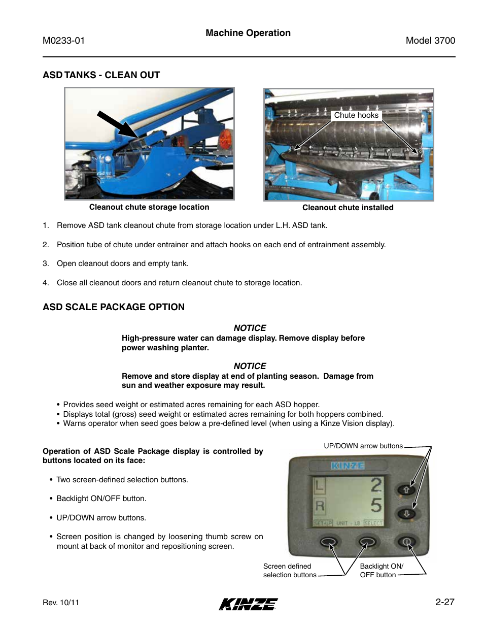 Asd tanks - clean out, Asd scale package option, Asd tanks - clean out -27 | Asd scale package option -27 | Kinze 3700 Front Folding Planter Rev. 7/14 User Manual | Page 37 / 172