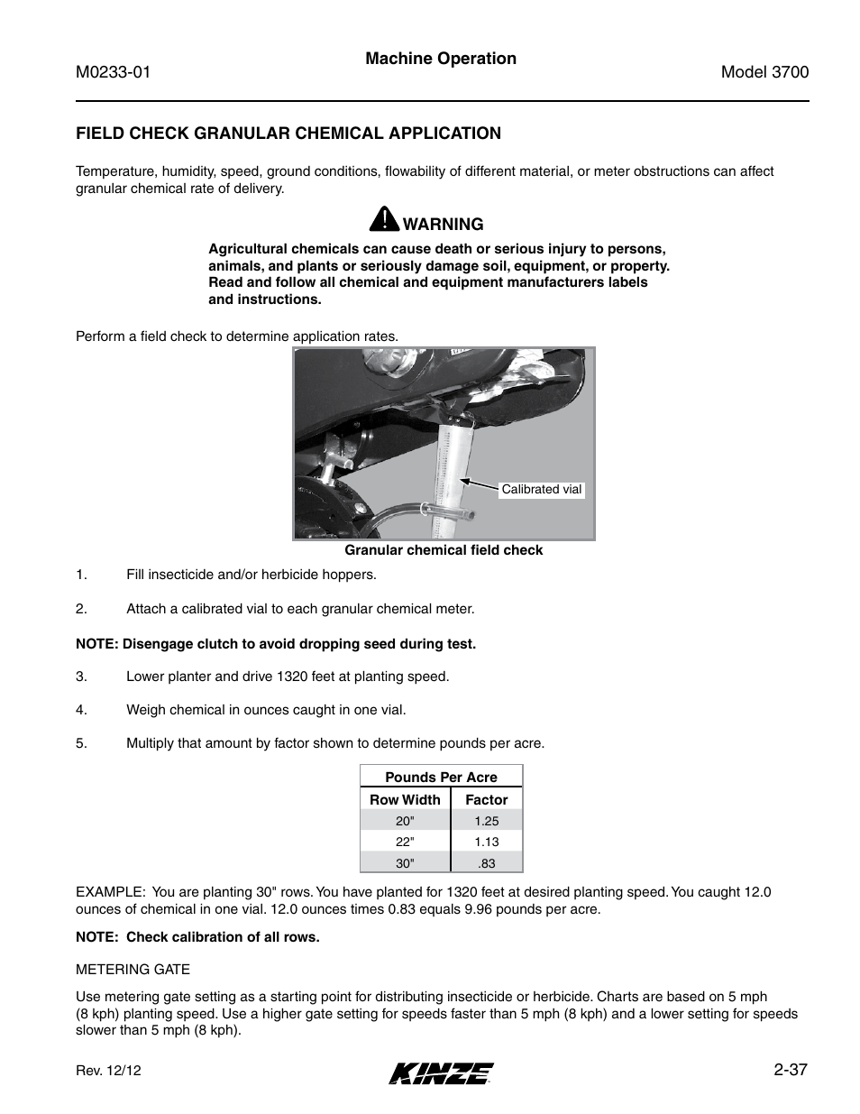 Field check granular chemical application, Field check granular chemical application -37 | Kinze 3700 Front Folding Planter Rev. 7/14 User Manual | Page 47 / 172