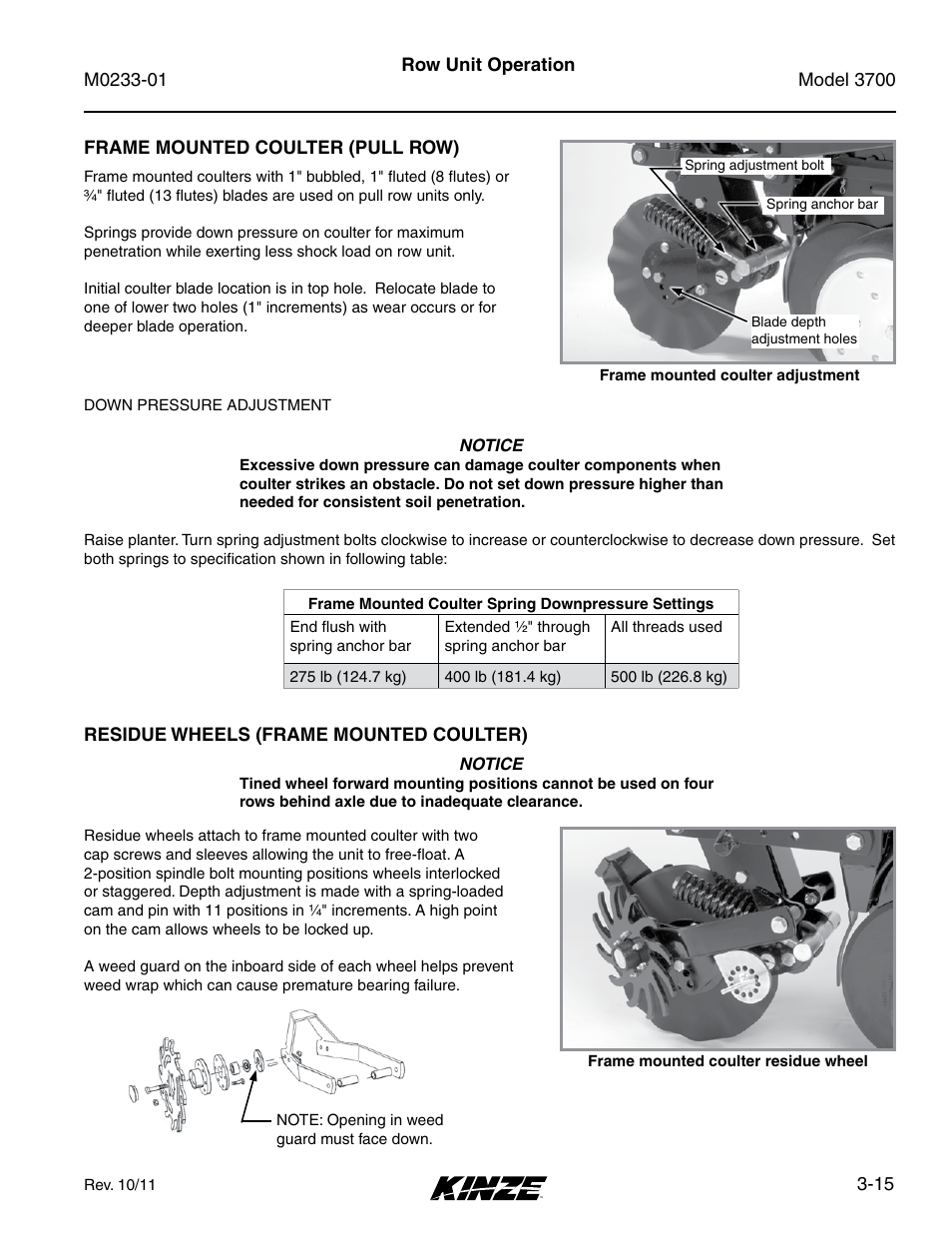 Frame mounted coulter (pull row), Residue wheels (frame mounted coulter), Frame mounted coulter (pull row) -15 | Residue wheels (frame mounted coulter) -15 | Kinze 3700 Front Folding Planter Rev. 7/14 User Manual | Page 63 / 172