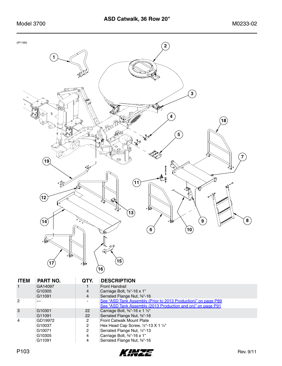 Asd catwalk, 36 row 20 | Kinze 3700 Front Folding Planter Rev. 6/14 User Manual | Page 106 / 284