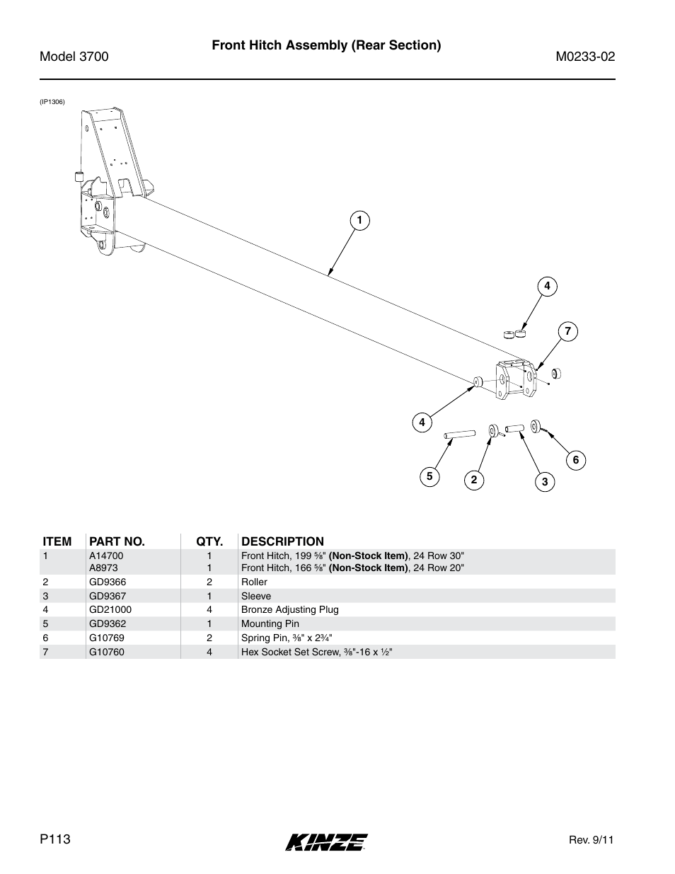 Front hitch assembly (rear section), Ip1306 jason lucas | Kinze 3700 Front Folding Planter Rev. 6/14 User Manual | Page 116 / 284