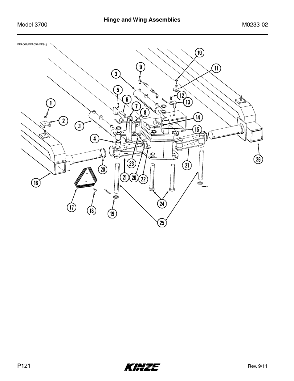 Hinge and wing assemblies | Kinze 3700 Front Folding Planter Rev. 6/14 User Manual | Page 124 / 284