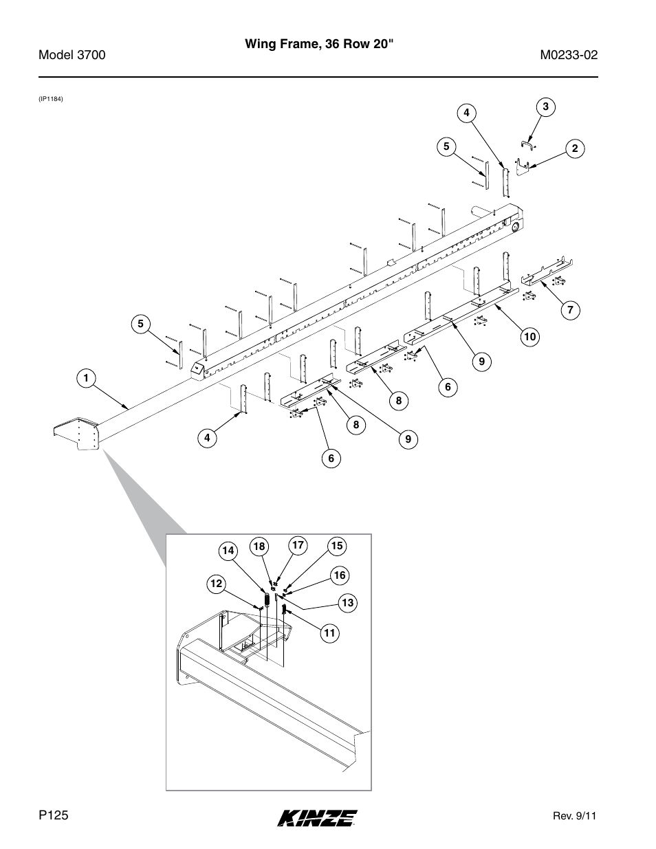 Wing frame, 36 row 20 | Kinze 3700 Front Folding Planter Rev. 6/14 User Manual | Page 128 / 284