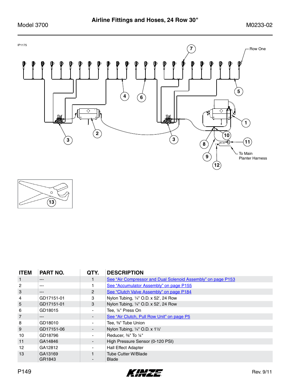 Airline fittings and hoses, 24 row 30 | Kinze 3700 Front Folding Planter Rev. 6/14 User Manual | Page 152 / 284