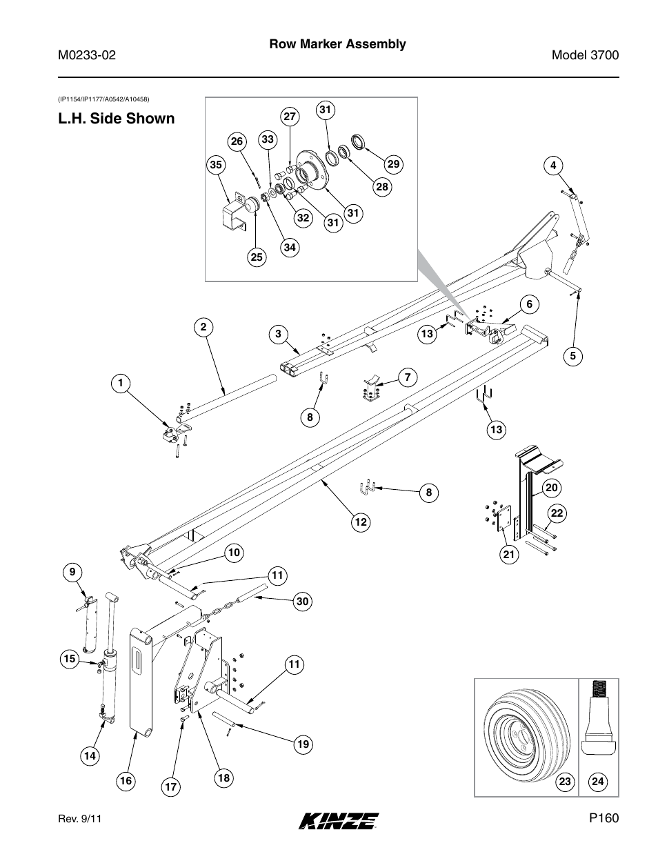 Row marker assembly, Ip 1177 jon hazelett, L.h. side shown | Ip1178 jon hazelett | Kinze 3700 Front Folding Planter Rev. 6/14 User Manual | Page 163 / 284