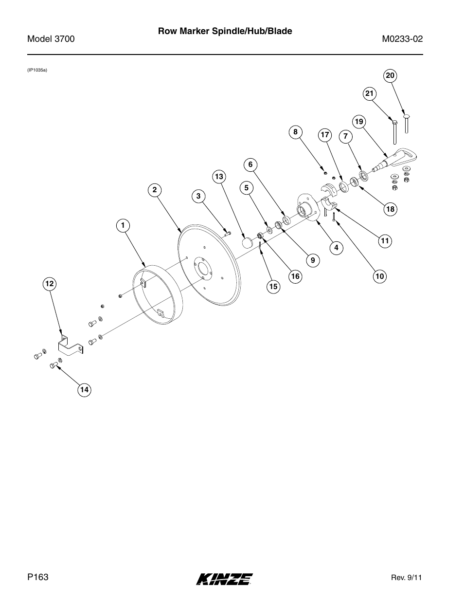 Row marker spindle/hub/blade | Kinze 3700 Front Folding Planter Rev. 6/14 User Manual | Page 166 / 284