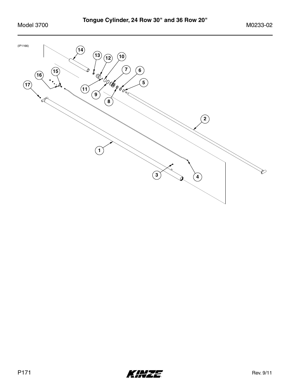 Tongue cylinder, 24 row 30" and 36 row 20 | Kinze 3700 Front Folding Planter Rev. 6/14 User Manual | Page 174 / 284