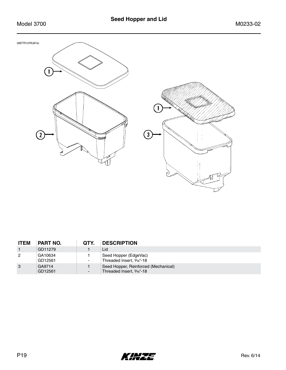 Seed hopper and lid | Kinze 3700 Front Folding Planter Rev. 6/14 User Manual | Page 22 / 284