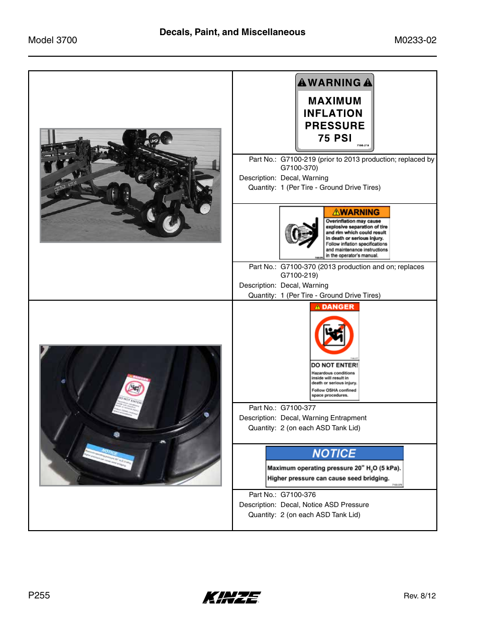 Decals, paint, and miscellaneous | Kinze 3700 Front Folding Planter Rev. 6/14 User Manual | Page 258 / 284
