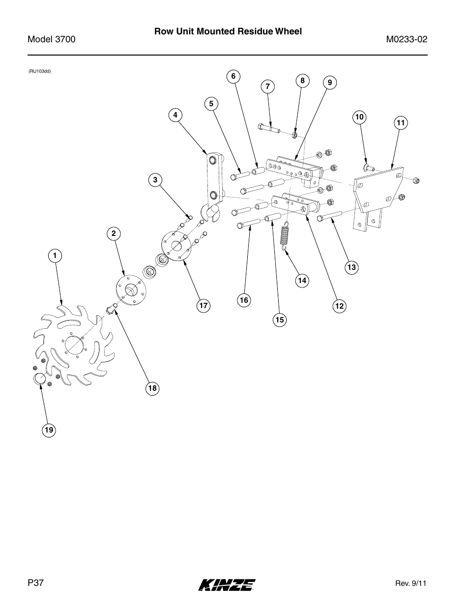 Row unit mounted residue wheel | Kinze 3700 Front Folding Planter Rev. 6/14 User Manual | Page 40 / 284