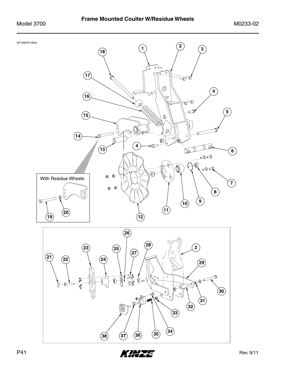 Frame mounted coulter w/residue wheels | Kinze 3700 Front Folding Planter Rev. 6/14 User Manual | Page 44 / 284