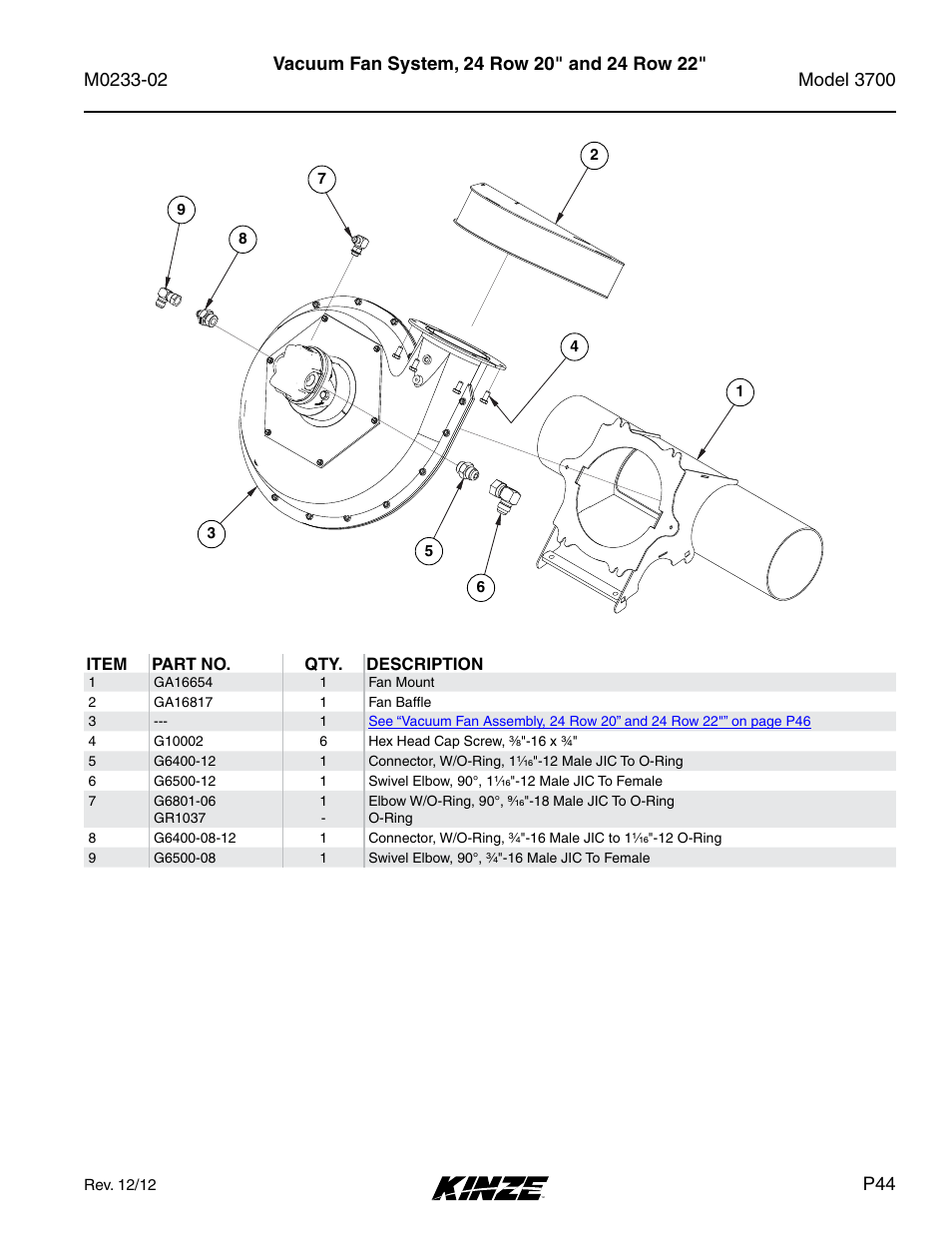 Vacuum fan system, 24 row 20" and 24 row 22 | Kinze 3700 Front Folding Planter Rev. 6/14 User Manual | Page 47 / 284