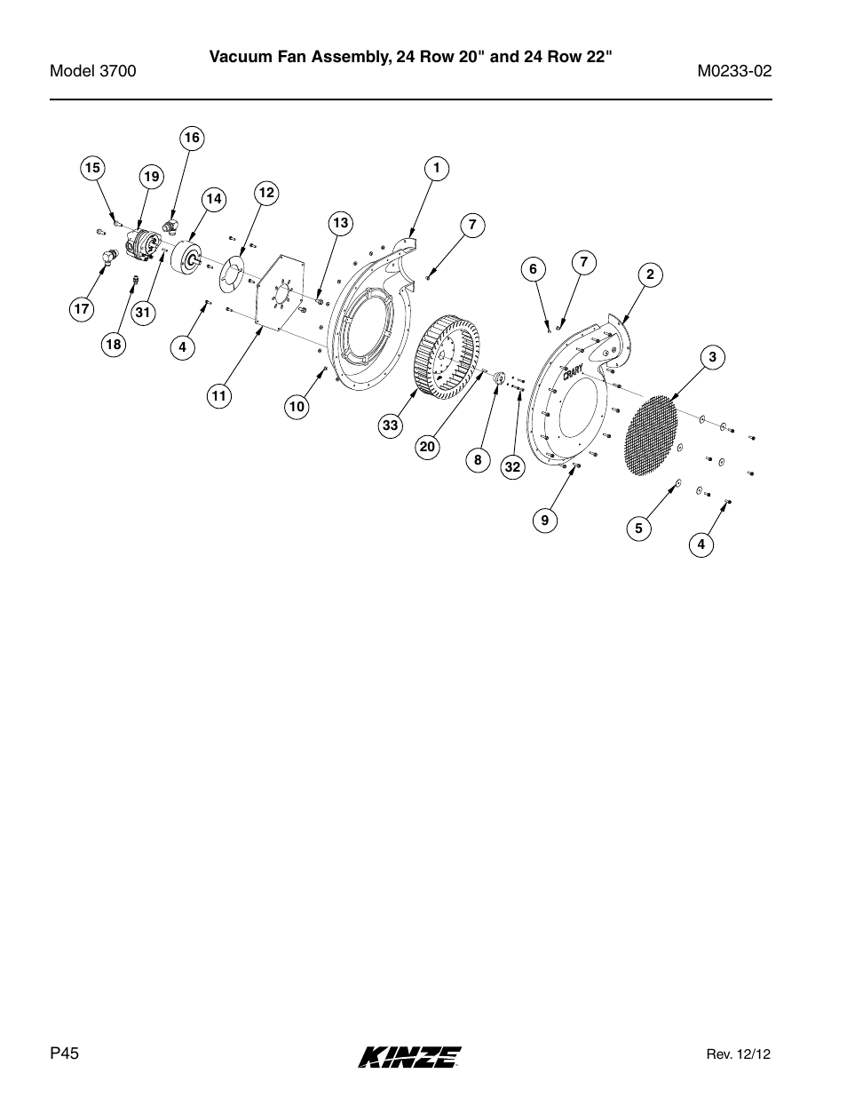 Vacuum fan assembly, 24 row 20" and 24 row 22 | Kinze 3700 Front Folding Planter Rev. 6/14 User Manual | Page 48 / 284