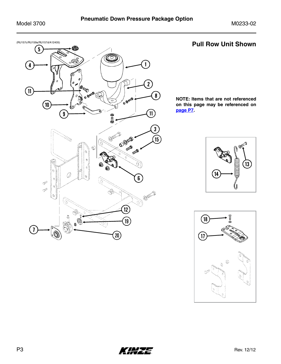 Pneumatic down pressure package option, Pull row unit shown | Kinze 3700 Front Folding Planter Rev. 6/14 User Manual | Page 6 / 284